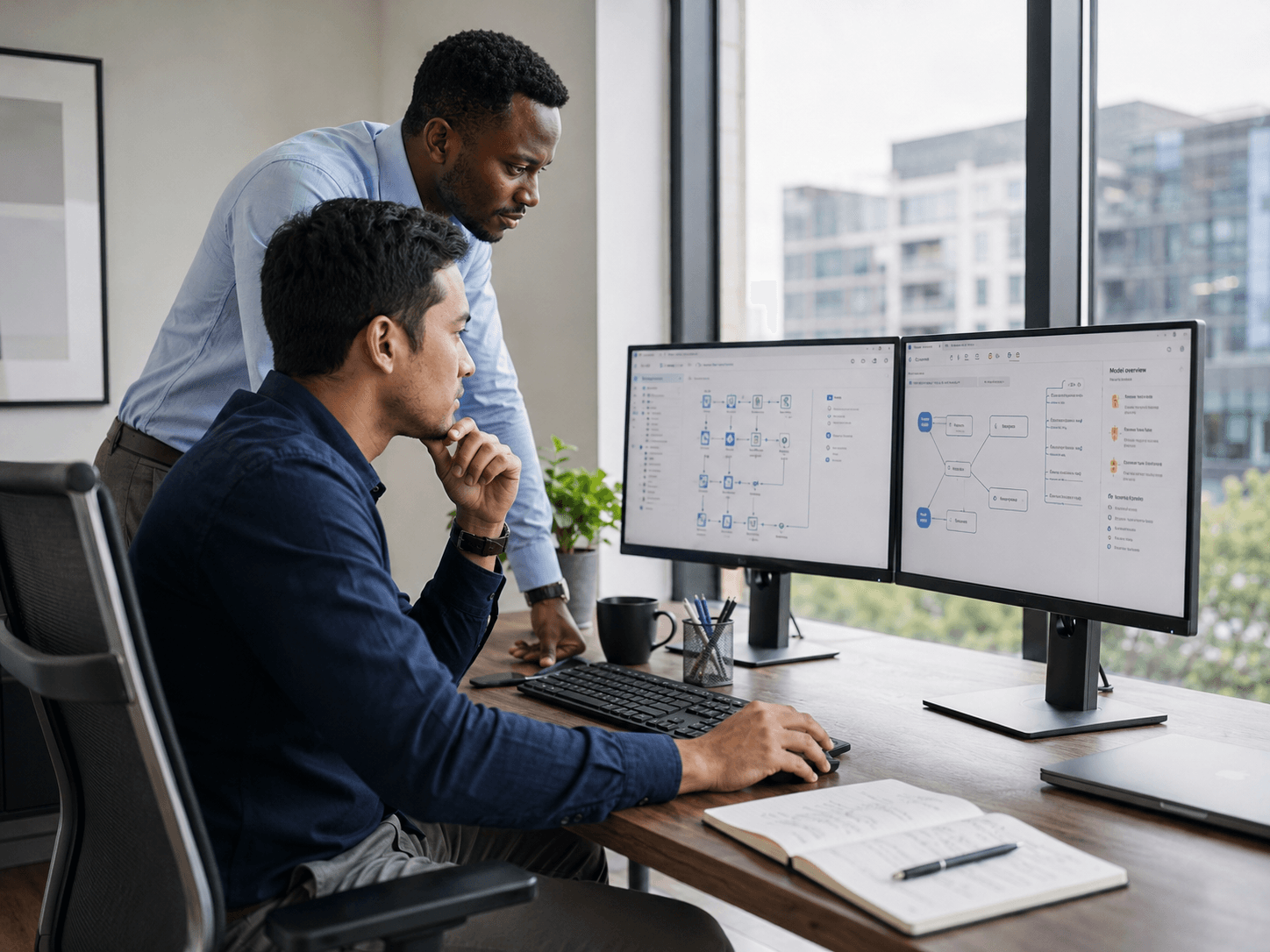 Operations professionals reviewing an automation workflow